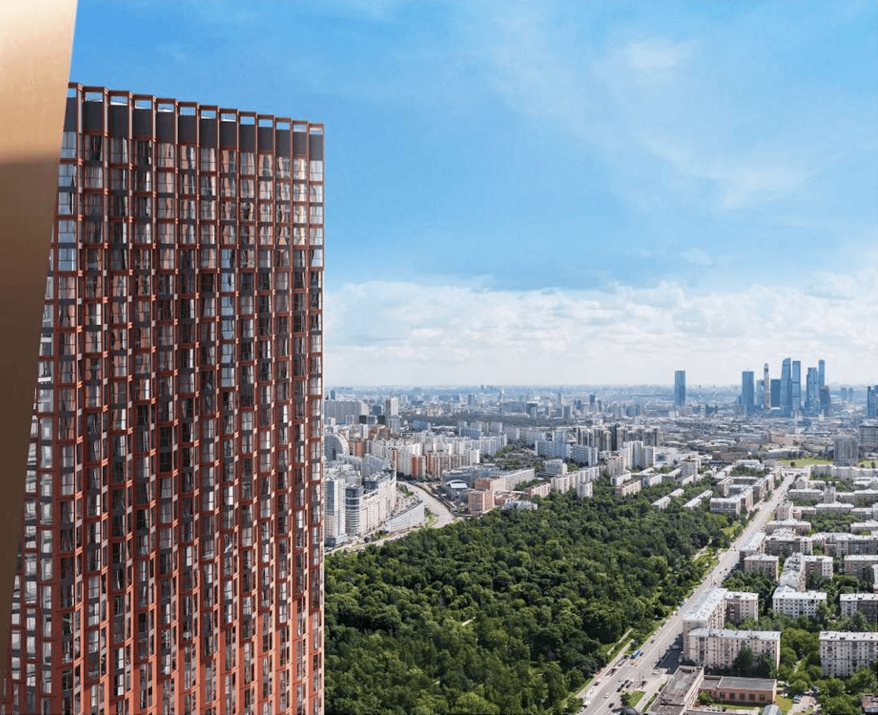 Вид из квартиры INDY Towers — парк и Москва-Сити