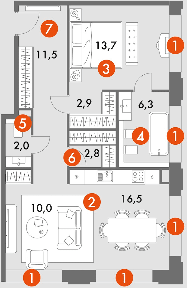 2-комнатная 47–65,7 м²