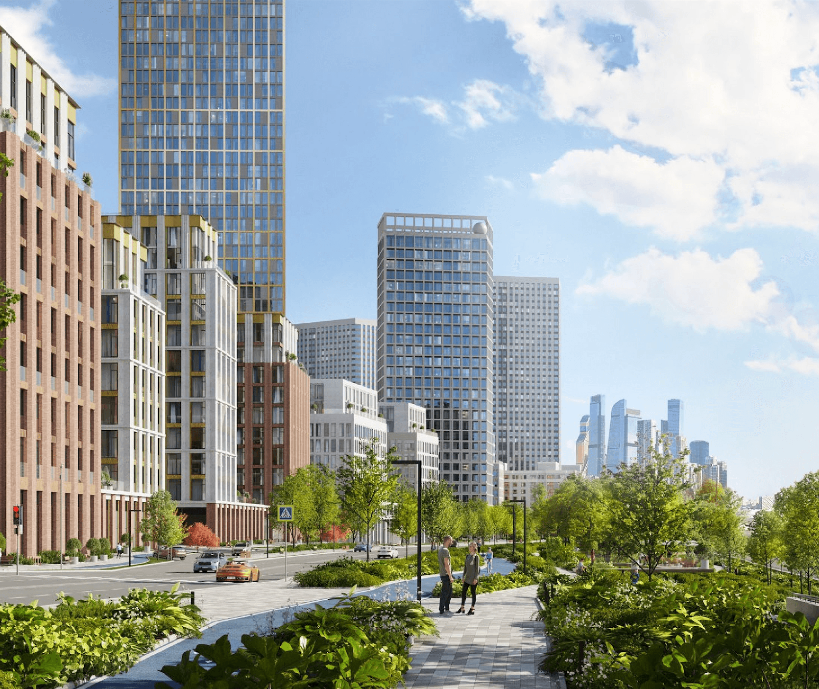 Бульвар Sydney City — вид на Москва-Сити, благоустроенная набережная